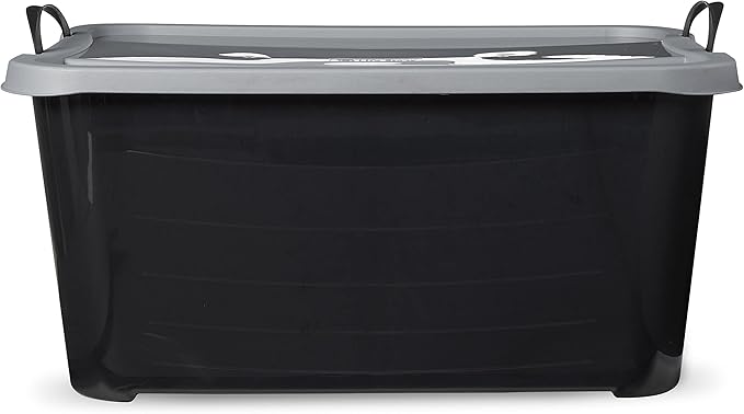 Life Story 18 Pack Heavy Duty Stackable Storage Bin, 55 Quart Home Organizer, Versatile Lightweight Locking Bins with Carrying Handles, Black/Gray