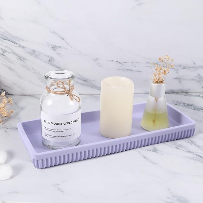 Resin Light Purple Bathroom Accessories Set 5 Pcs, Lotion Soap Dispenser, Toothbrush Holder, Bathroom Tumbler, Qtip Holder and Vanity Tray, Bathroom Countertop Organizer Set for Home Apartment