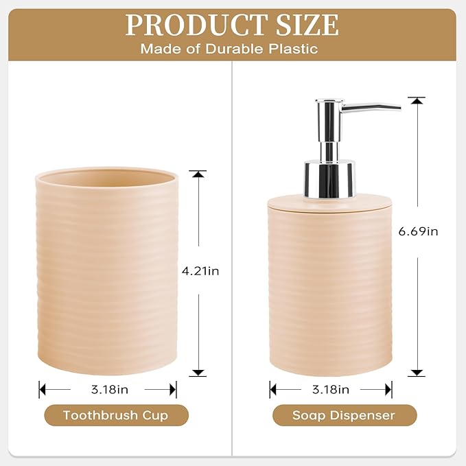 2 Piece Bathroom Accessory Set, Bathroom Accessories Set Include Soap Dispenser and Toothbrush Holder for Modern Bathroom Decor