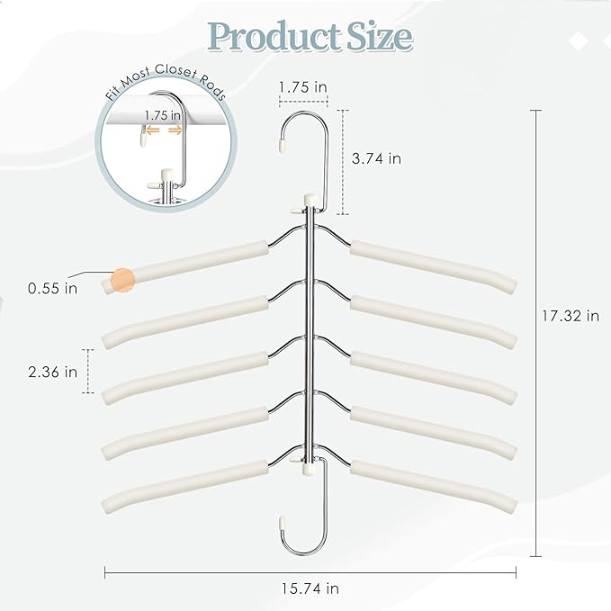 Clothes Hangers Space Saving Shirt Organizer, Non Slip Multi Shirt Hangers for Closet with Foam Padded Closet Organizers and Storage for Sweater Hoodie Blouse Coat Dress Short Beige 4 Pack