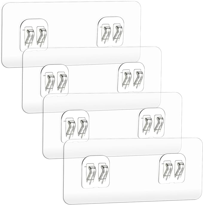 4PCS Shower Caddy Adhesive Replacement, Strong Transparent Adhesive Hooks, No Drilling Shower Shelf, Waterproof Showers Adhesives Strip, Ad-Hesive Hook for Showers