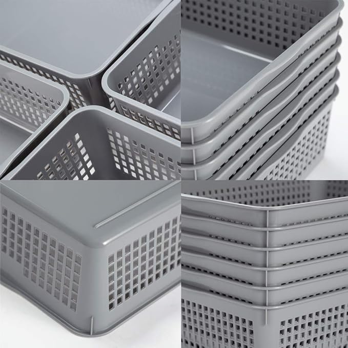 Plastic Organizing Baskets/Storage Tray Baskets,6-Pack,Gray