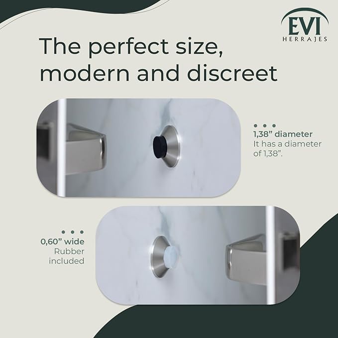 Evi Herrajes | Adhesive Door Stop | Wall Fitting | 1.37x0.59 | Satin Matt Stainless Steel | Conical Shape | Two Rubbers Included | Adhesive or Screw Installation