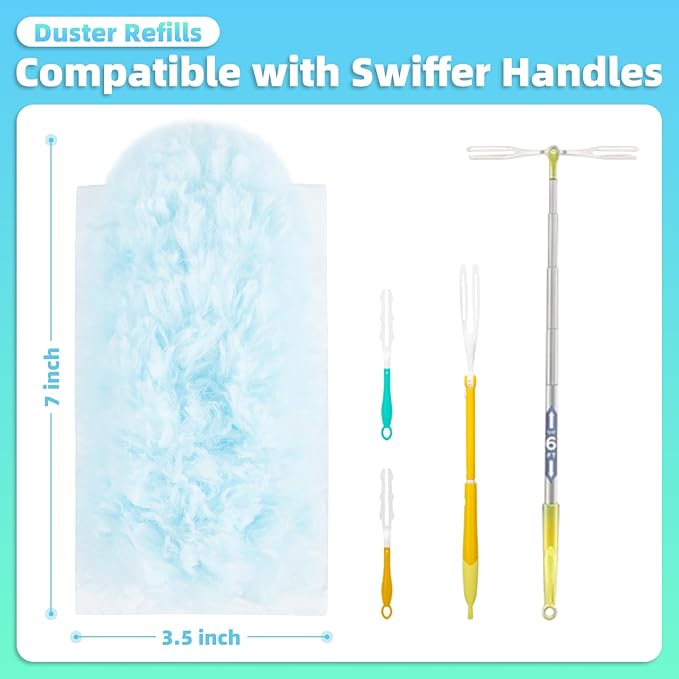 30 Count Light Blue Duster Refills Compatible with Swiffer Handle, 360° Multi-Surface Duster Refills with 1 Handle, 5X Microfibers Disposable Dusters for Home, Office Cleaning