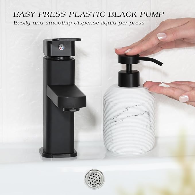 Marble Hand Soap Dispenser for Bathroom, 12 Fl Oz Soap and Lotion Dispenser Set, 2 Pack White Resin Dish Soap Dispensers for Kitchen, Refillable Liquid Bottle Container with Plastic Pump