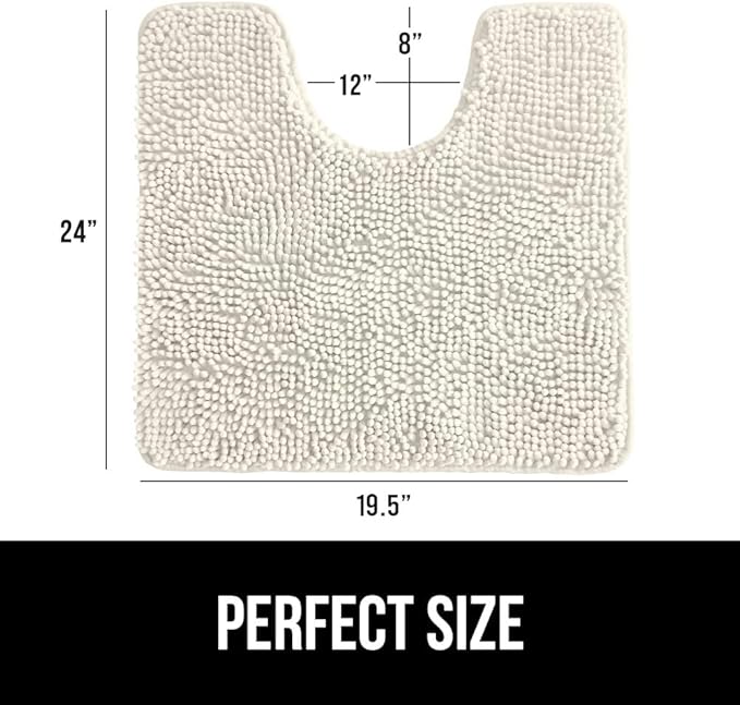 GORILLA GRIP Plush Absorbent Shaggy Chenille Bath Rug Mat for Oval Toilet Base with Rubber Backing, Machine Washable Rugs, Soft Microfiber Contour Mats for Toilets, Bathroom Decor, Ivory