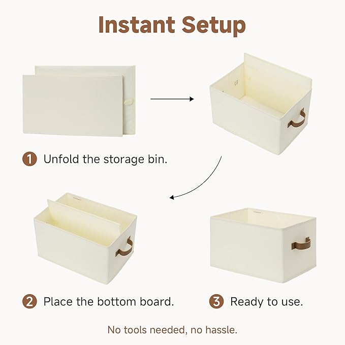 StorageWorks Closet Organizers and Storage Bins, Foldable Shelf Baskets, Clothes Storage Basket for Organization, Ivory White, 3-Pack, Large
