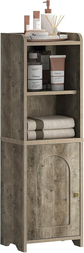 Bathroom Storage Cabinet, Corner Floor Cabinet with Doors and Adjustable Shelf, Narrow Toilet Paper Cabinets, Bathroom Organizer for Small Spaces, Rustic Greige BC39705X