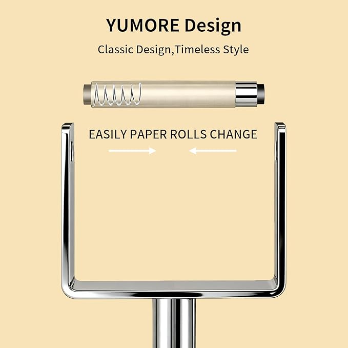 YUMORE Toilet Paper Holder Free Standing, Stainless Steel Toilet Paper Stand, Weighted Base Floor Tissue Roll Holder for Bathroom, Chrome 200UP