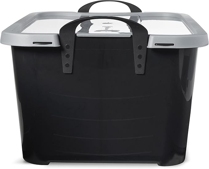 Life Story 12 Pack Heavy Duty Stackable Storage Bin, 55 Quart Home Organizer, Versatile Lightweight Locking Bins with Carrying Handles, Black/Gray