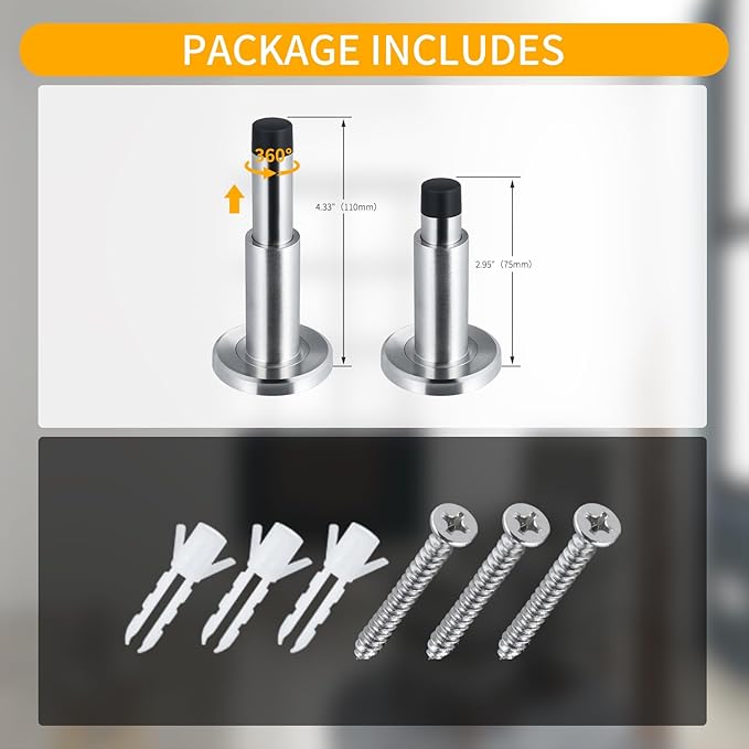 Door Stoppers - Heavy-Duty Adjustable Stoppers for Bottom, Top, and Wall of Door – Anti Break-in 304 Stainless Steel Door Stops with Rubber Buffers (Stainless Steel)