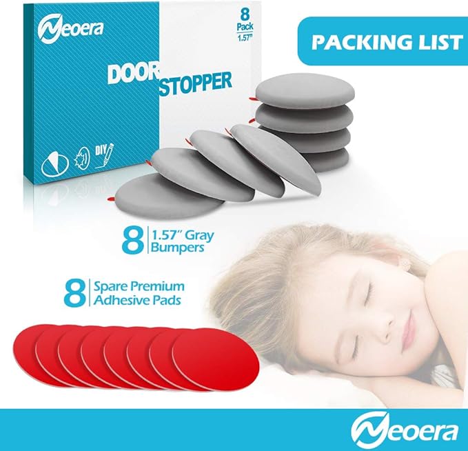 Neoera Door Stopper Wall, 1.57" Round Soft Rubber Door Stop, Silicon Wall Protector, Premium Self Adhesive Door Bumper (Gray, 1.57" 8 Pack)