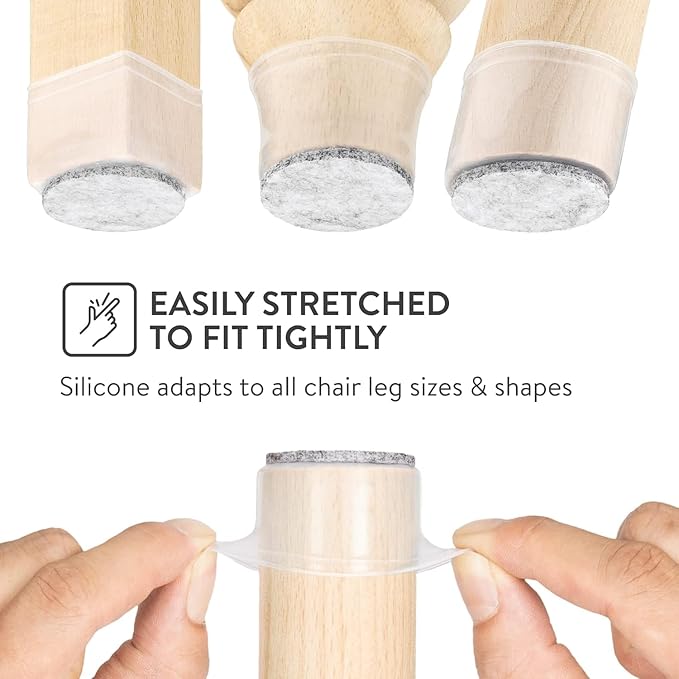 Aneaseit Chair Leg Floor Protectors - 8 pcs Clear - Felt Bottom Silicone Pads for Hardwood Floors & Furniture Feet - Rubber Caps for Chairs - X-Large