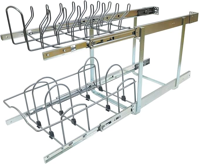 2 Tier Pull Out Pot and Pan Organizer,(11½"W x 22" D) Pull Out Cabinet Organizer for Pot Pan Lid Organization, Individual Pull Out Cabinet Organizer for 15 inch and above cabinet (11½"W x 22"D)