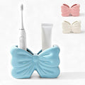 Bow Toothbrush Holder， 2-Slot Toothbrush and Toothpaste Holder Cute Toothbrush Holder Set, Bathroom Counter Organizer for Bathrooms, Floss, Razors - Blue