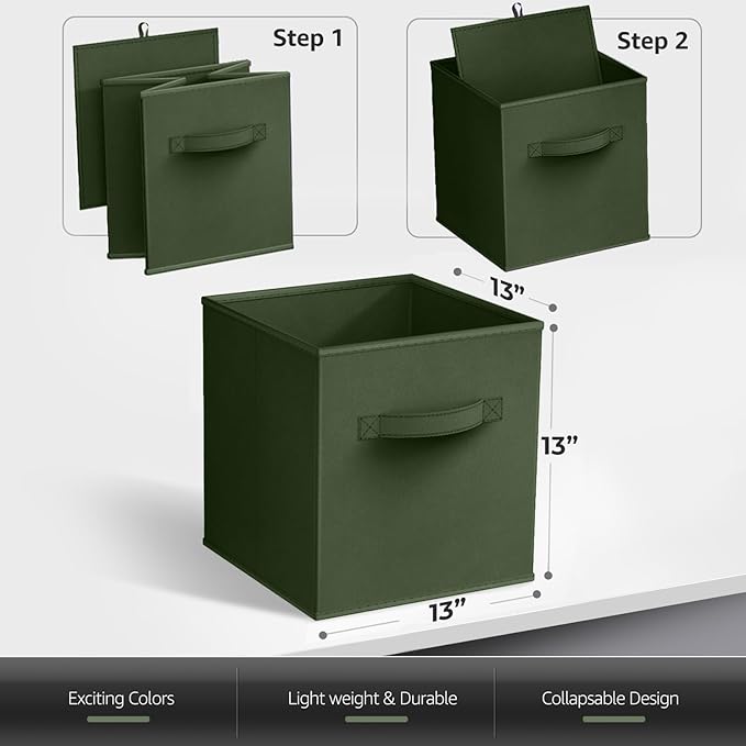 Sorbus 13 Inch Storage Bins - Sturdy Collapsible Fabric Storage Cubes with Handle - 6 Foldable Baskets for Organizing Clothes, Toys, Books - Storage Baskets for Shelves, Kids Room, Closets