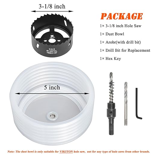 3-1/8 Hole Saw for Recessed Lights, 3.1 Inch Hole Cutter with Dust Bowl Catcher for Led Recessed Lighting 3 Inch and Wood Metal Drywall, Bi-Metal Construction, Black