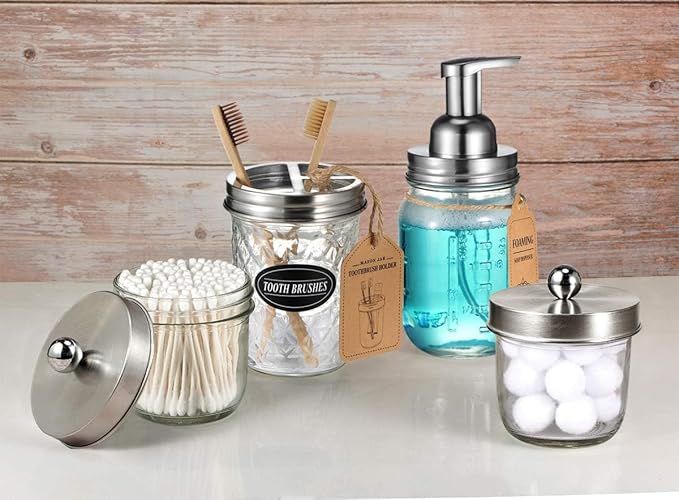 Amolliar Mason Jar Foaming Soap Dispenser, Plastic Soap Pump, Refillable Hand Soap Dispenser for Kitchen, Cute Farmhouse Decor, Dish Soap Dispenser, Bathroom Soap Accessories, Brushed Nickel 1 Pack