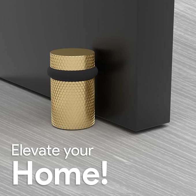 Mega Handles Knurled Floor Door Stopper, Quickly Installed Wall Protector, Wall Protectors from Door Knobs, Floor Door Stop with Mounting Hardware Included - Satin Brass - 2 Inches