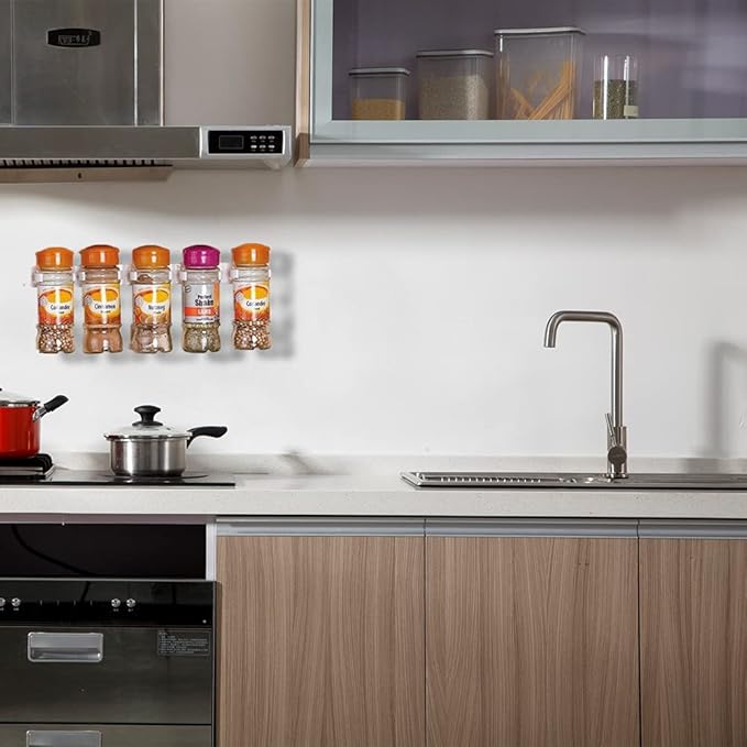 40 Spice Gripper Clips, 8 Strips Spice Racks Hold 40 Plastic Heavy Jars Bottles for Cabinet Door