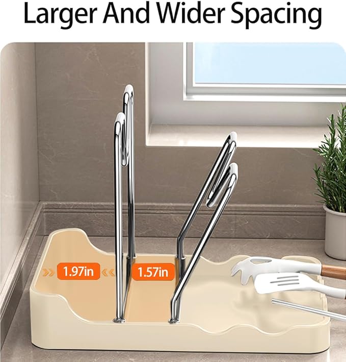 Pot lid Holder And Spoon Rest, 2 Layers Lid And Spoon Rest Pot Lid Organizer With Drip Tray, Multifunctional Utensils Pan Pot Cover Lid Rack Shelf for Pot Lids, Spatulas, Spoons (White)