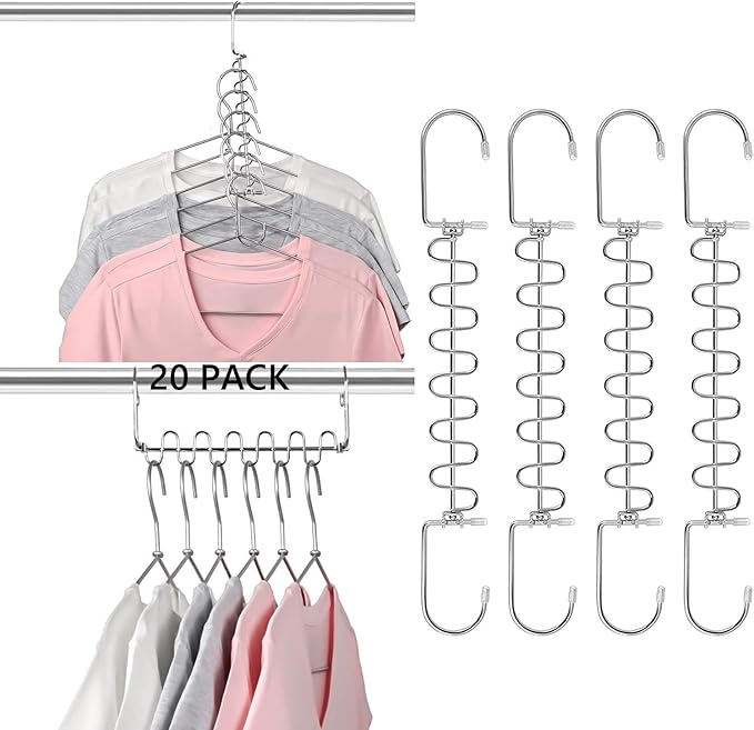 KLEVERISE 20 Pack Metal Space Saving Hangers, Stainless Steel Hangers, Magic Cascading Closet Clothing Hanger Organizer Space Saver, College Dorm Essentials