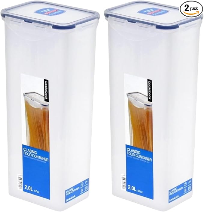 LocknLock Easy Essentials Pantry Airtight Rectangular Tall Food Storage Container, Pasta Box 68-oz/ 8.5-cup (Pack of 2)