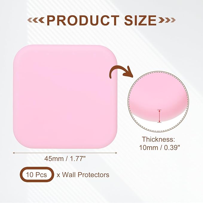 PATIKIL 10Pcs Door Knob Wall Protector, 1.8" Square Silicone Door Stoppers Self Adhesive Handle Bumper Cushion Pad Quiet Wall Protector for Fridge Home Office, Pink(0.4" Thickness)