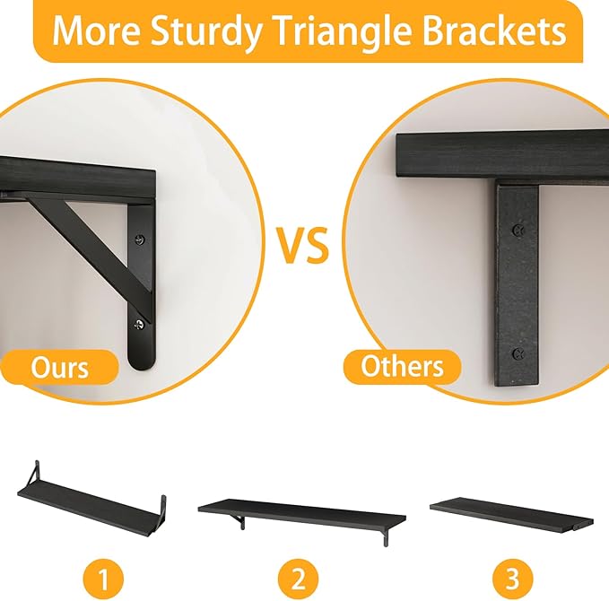 YGEOMER 23.6 Inch Floating Shelves for Wall, Farmhouse Wall Shelves for Bedroom, Bathroom Storage, Living Room and Kitchen Decor (Set of 6 Black)