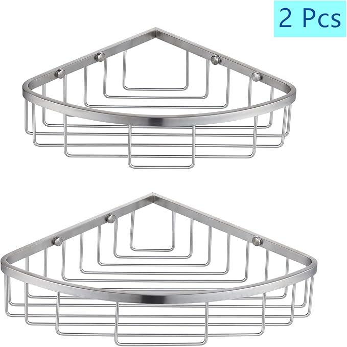 GORDEE [2 Pack] Corner Shower Caddy Organizer, SUS304 Stainless Steel Heavy Duty Rust-Proof Shelf Shampoo Holder, Wall Mounted Storage Rack for Bathroom Kitchen, Brushed Nickel