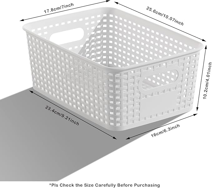 Plastic Storage Basket for Organizing 12 Pack Small Storage Bins Container for Shelves, White Shelf Baskets with Handles for Pantry Classroom Playroom Kitchen Cabinets Organization
