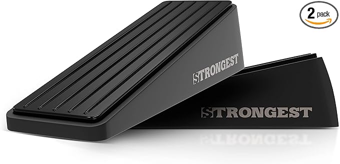 Strongest Home Heavy Duty Door Stopper Wedge (2 Black PCs) | Non-Slip Rubber and Metal Door Stop for Heavy Doors| Work on Wood, Tile, Carpet + 2 White Wall Protectors