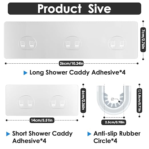 Lsnisni 12 Pack Shower Caddy Adhesive Replacement, Strong Adhesive Strips, Waterproof Hooks, No Drilling, for Bathroom Storage Shelves and Kitchen Racks