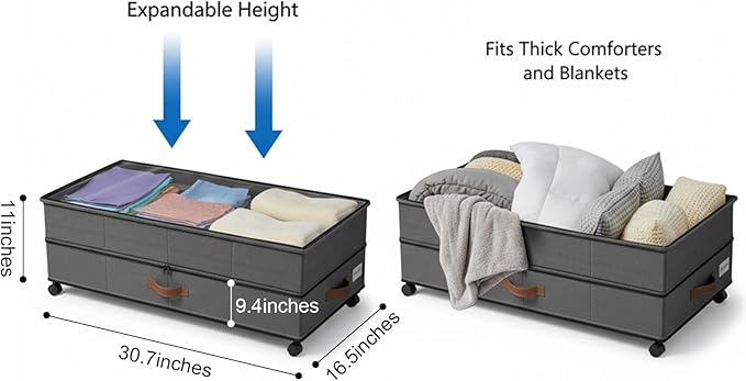 Under Bed Storage with Wheels, 72L XXL Large Capacity Under bed Storage Container with Clear Lids, 11 inches Height UnderBed Shoe Bins for Blanket, Clothing, Comforter, Sweaters, Pillows