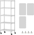 SINGAYE 6 Small Shelf Storage Wire Shelves Closet Bathroom Organizers Metal Pantry Kitchen Garage Shelving Unit Laundry Room Organization Home Narrow Rack Net Basket with Wheels White