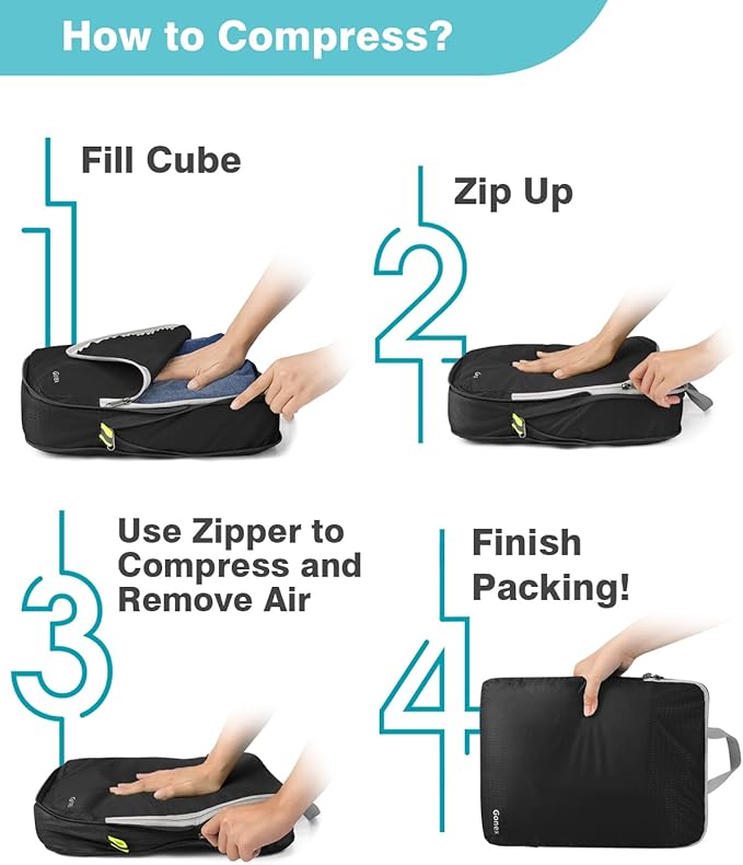 Gonex Compression Packing Cubes, 3pcs/4pcs Expandable Storage Travel Luggage Bags Organizers