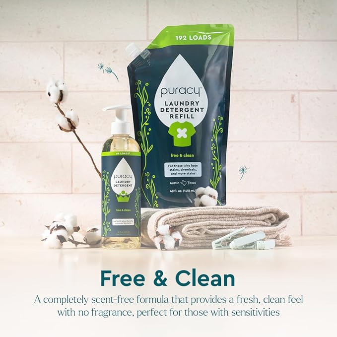 Puracy Laundry Detergent - Enzyme-Powered Liquid Laundry Detergent Concentrate, Natural Laundry Detergent Seen on TikTok, Non-Toxic (Free & Clear, 16 fl oz, 64 Loads) (Pack of 2)