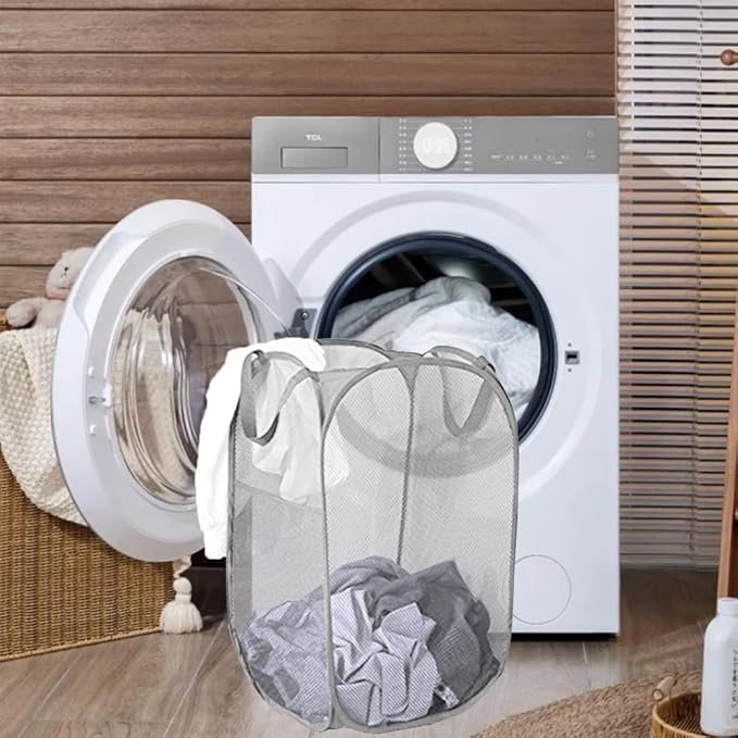Mesh Pop Up Laundry Hamper, Collapsible Laundry Baskets, Foldable Clothes Hampers for Bathroom, College Dorm, Travel, Gray