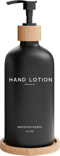 Black Glass Lotion Dispenser with Pump by Brighter Barns - Hand Lotion Dispenser Bathroom Set with Tray - Luxury Bathroom Accessories Set, Modern Home Decor for Spa, Office, Living Room, Hotel (Black)