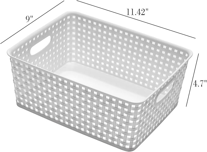 Plastic Storage Baskets,11.4X8.9X4.7",Pack of 4 (White)