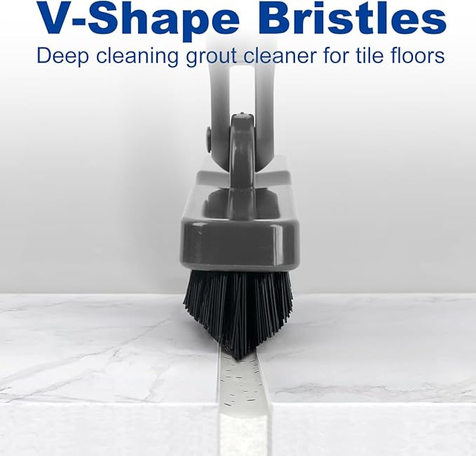 CELOX Grout Brush with Long Handle, Tile Grout Cleaner Brush for Tile Floors, for Shower Tile, for Cleaning Grout, Gray