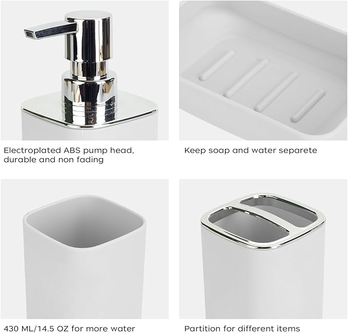 4Pack Bathroom Accessories Set, Bohemian Bathroom Sink Set, Contain Soap Dispenser, Toothbrush Holder, Soap Dish & Mouthwash Cup,Square soap and Toothbrush Holder Set