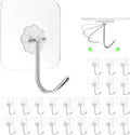 ZESLMG Adhesive Wall Hooks No Damage for Hanging, 24 Pack Large Self Sticky Hooks Heavy Duty 44lb Removable, Clear Hook for Shower Towel Coat Key Picture Wreath Outdoor Bathroom Kitchen, Waterproof