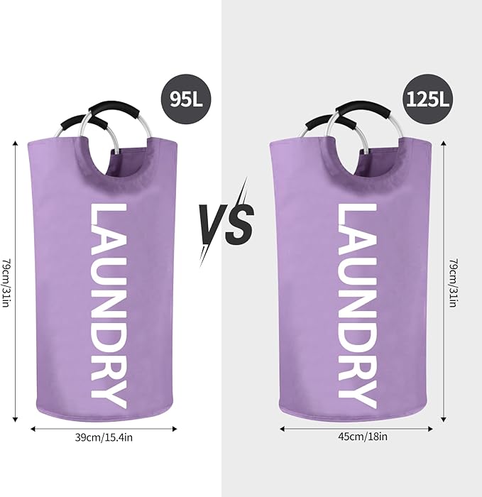 WOOHA Laundry Basket, Laundry Hamper,Collapsible Folding Clothes Hamper, Waterproof Easy Carry with Foam Protected Aluminum Handles,laundry bag,95L,Purple