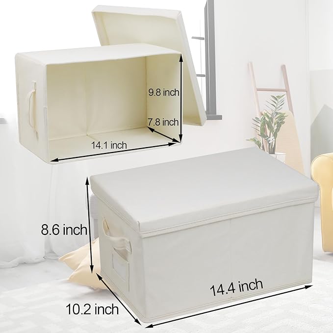3 Pcs Closet Storage Bins with Lids & Lable & Handles, 15" 22 Quart Collapsible Fabric Stackable Storage Bin Cube Organizer Lidded Organizing Boxes Storage Containers
