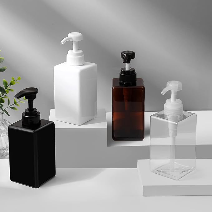 15 oz Hand Soap Dispenser, Plastic Pump Bottles, Refillable Empty Lotion Dispenser Liquid Container for Bathroom Kitchen College Dorm, 4 Pack Black