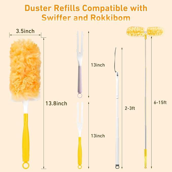 60 Count Heavy Duty Duster Refills for Swiffer, Multisurface 360° Larger Size Dusters with 4X Microfibers, Disposable Dusters for Pet, Cleaning Home, Blinds, Fans, Corners (60 pcs-Orange)