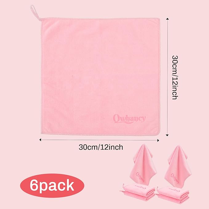 Microfiber Makeup Remover Cloth Face Towels Makeup Pads Soft Fingertip Face Wash Cloth Reusable Machine Washable High‑Absorbency Quick‑Dry Cleansing Facial Towels 12 × 12 in 6 Pack——Light Pink