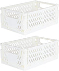 Tixill 2-Pack Mini Foldable Plastic Baskets for Organizing and Storage, Collapsible Storage Crate for Home Kitchen Bedroom Bathroom Office (9.8x6.5x3.8, White)