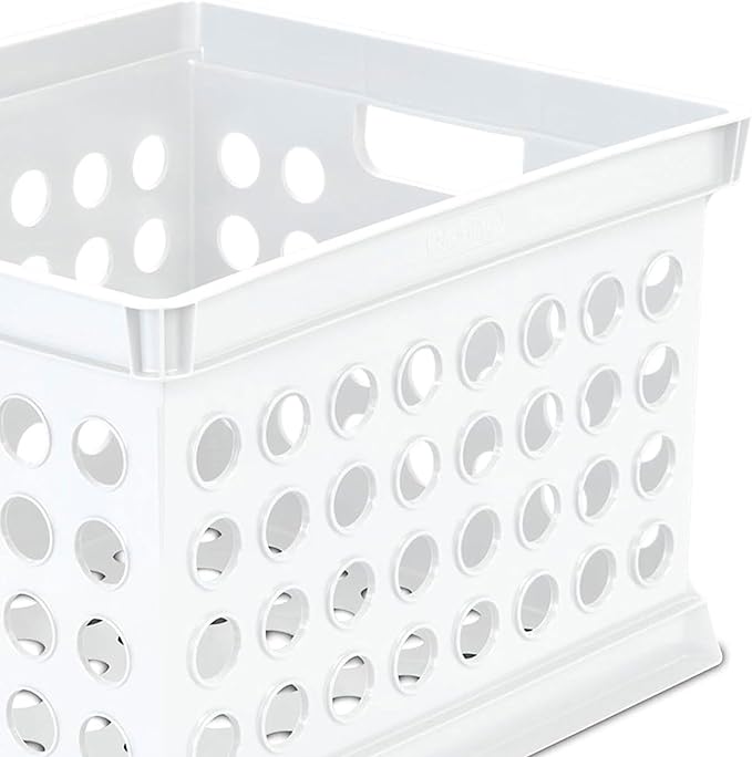 Sterilite Stackable Plastic Storage Crate Bin Organizer File Box with Handles for Home, Office, Dorm, Garage, or Utility Organization, White, 12-Pack